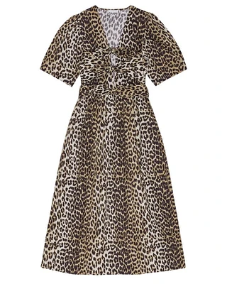 Ganni Leopard Tie Strap Midi Dress