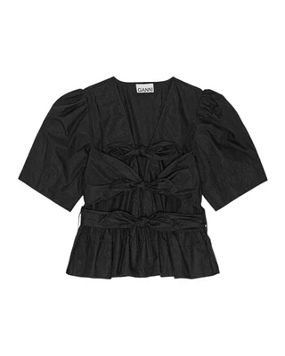 Ganni Stretch Cotton Tie Strap Blouse