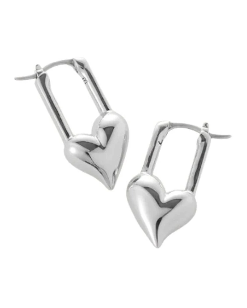 Jenny Bird Silver Padlock Heart Huggie Earrings