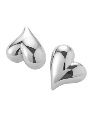 Jenny Bird Silver Art Heart Button Earrings