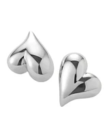 Jenny Bird Silver Art Heart Button Earrings