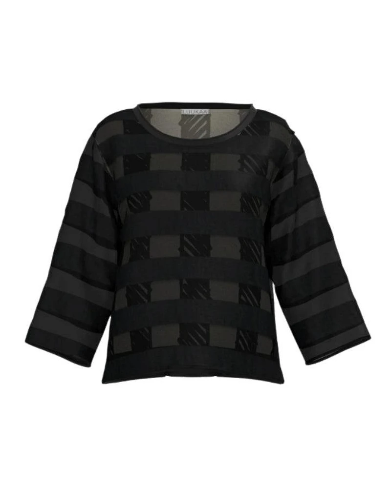 Luukaa Segno Striped Doodle Mesh Organza Top