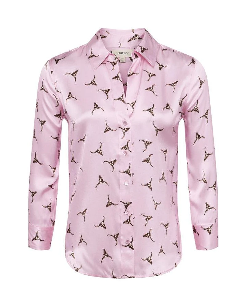 L'Agence Dani BullsHead Print Silk Blouse