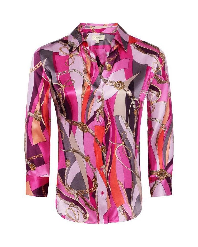 L'Agence Dani Pink Multi Buckle Swirl Print Blouse