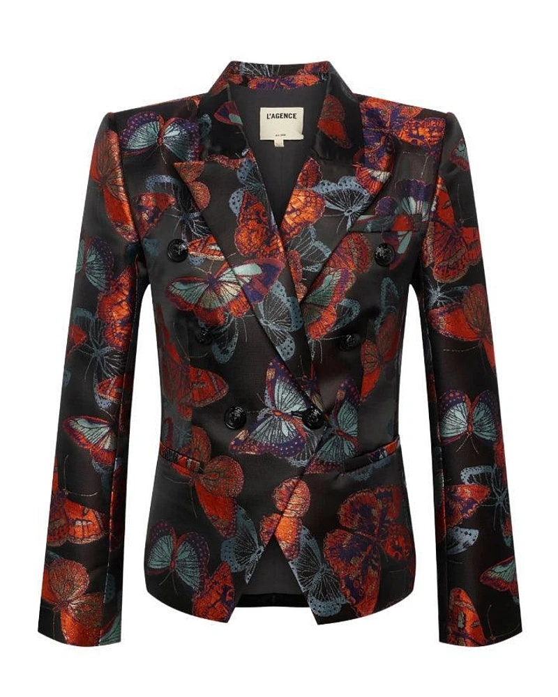 L'Agence Marie Butterfly Jacquard Double Breasted Blazer