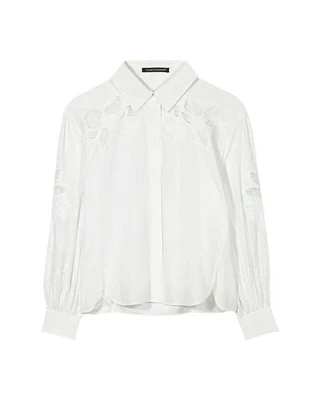 Luisa Cerano Floral Embroidered Cotton Blouse