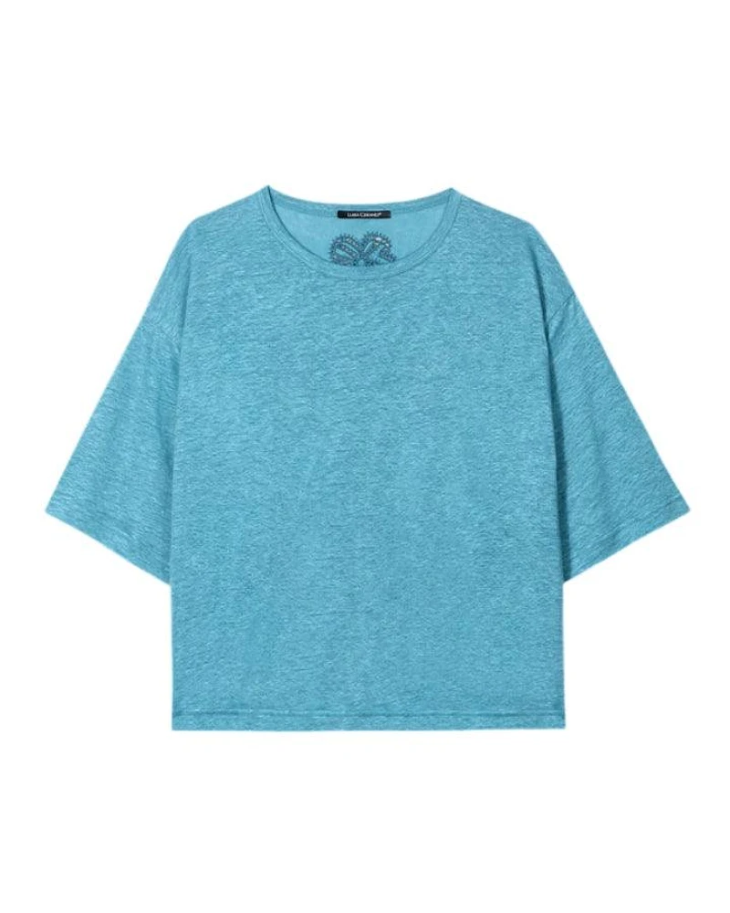Luisa Cerano Linen T-Shirt With Floral Cut Out Back