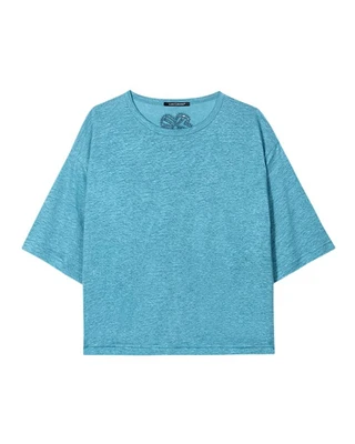 Luisa Cerano Linen T-Shirt With Floral Cut Out Back