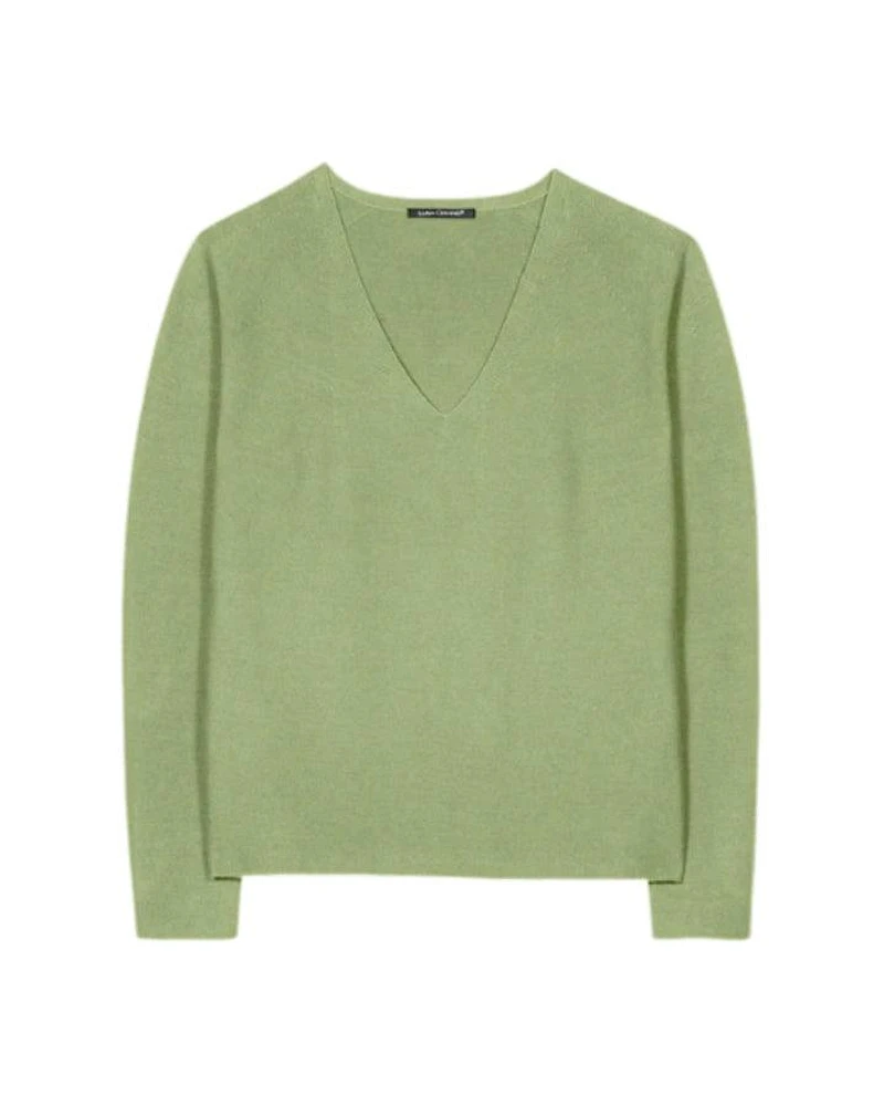 Luisa Cerano Cotton Knit V-Neck Sweater Easy Green