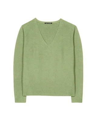 Luisa Cerano Cotton Knit V-Neck Sweater Easy Green