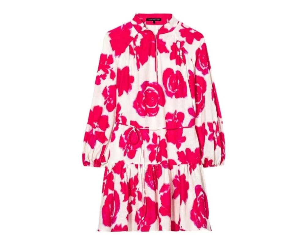Luisa Cerano Rose Print Ruffle Skirt Dress