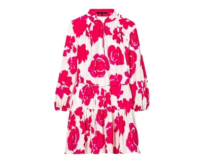 Luisa Cerano Rose Print Ruffle Skirt Dress