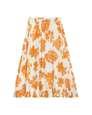 Luisa Cerano Peachy Floral Linen Skirt