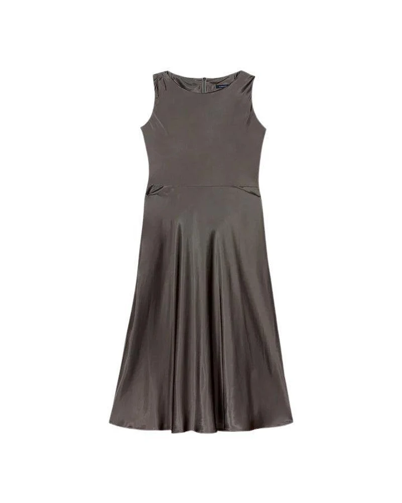 Luisa Cerano Shiny Satin Sleeveless Midi Dress