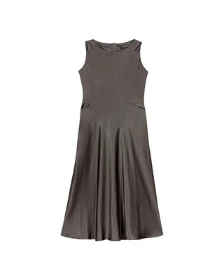 Luisa Cerano Shiny Satin Sleeveless Midi Dress