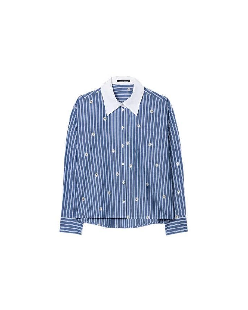 Luisa Cerano Striped Sequin Flowers Blouse