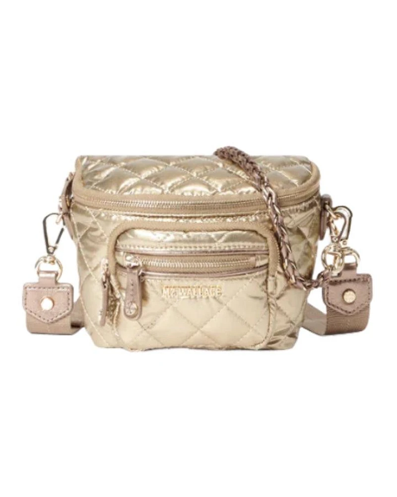 MZ Wallace Antique Gold Metallic Micro Crosby Sling Bag