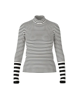 Marc Cain Cotton Stripe Funnel Neck Pullover