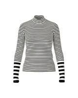 Marc Cain Cotton Stripe Funnel Neck Pullover