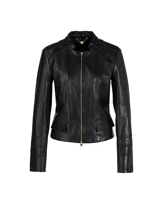 Marc Cain Leather Zip Jacket with Insert Details