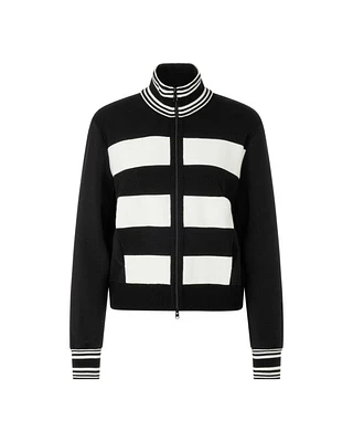 Marc Cain Wide Stripe T-Neck Zip Cardigan