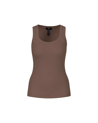 Marc Cain Ribbed U-Neck Tank Top Wide Trim