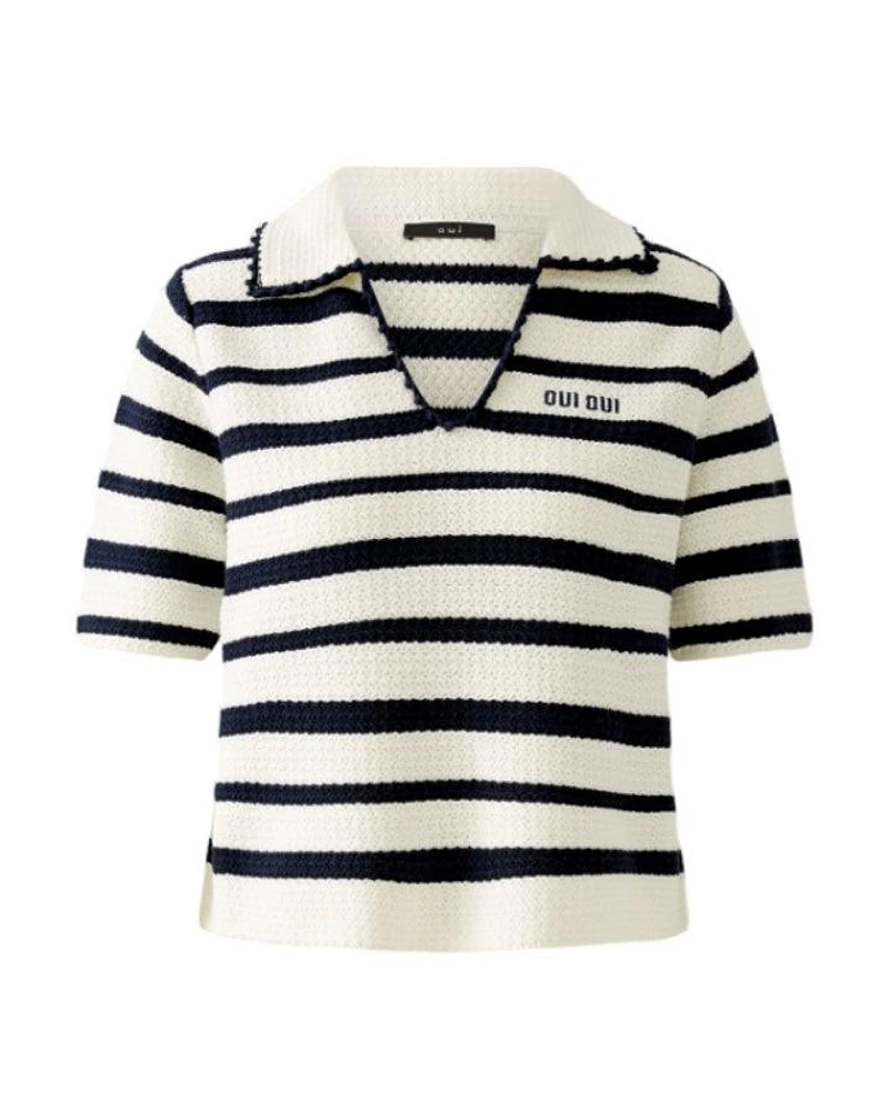 Oui Striped Knit Polo Top