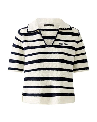 Oui Striped Knit Polo Top