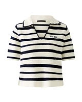 Oui Striped Knit Polo Top