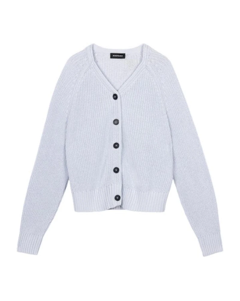 Repeat Chunky Rib Knit Cotton V-Neck Cardigan
