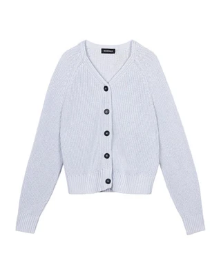 Repeat Chunky Rib Knit Cotton V-Neck Cardigan