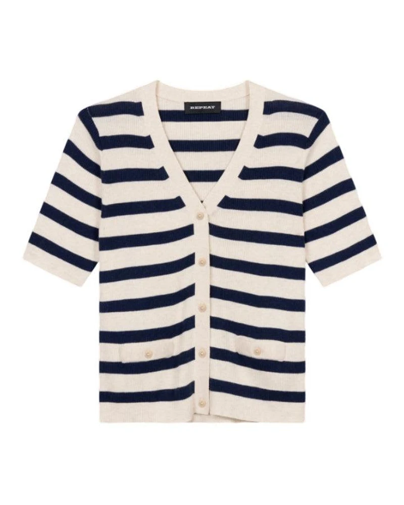 Repeat Cotton Cashmere Striped Short Sleeve Cardi