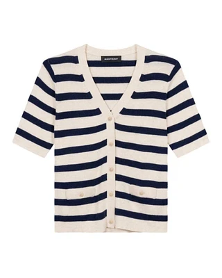 Repeat Cotton Cashmere Striped Short Sleeve Cardi