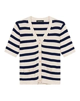 Repeat Cotton Cashmere Striped Short Sleeve Cardi