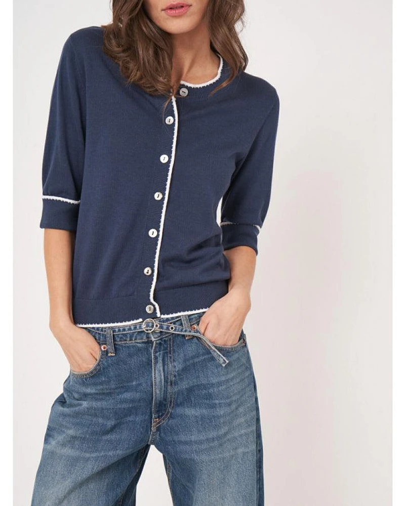 Repeat Half Sleeve Tipped Cardigan