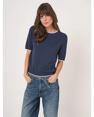 Repeat Short Sleeve Tipped Pullover