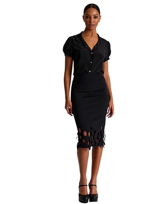 Shan 3D Jersey Pencil Skirt With Cutouts