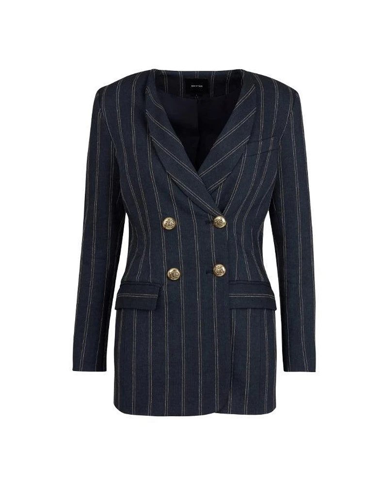 Smythe Collarless Double Breasted Striped Blazer