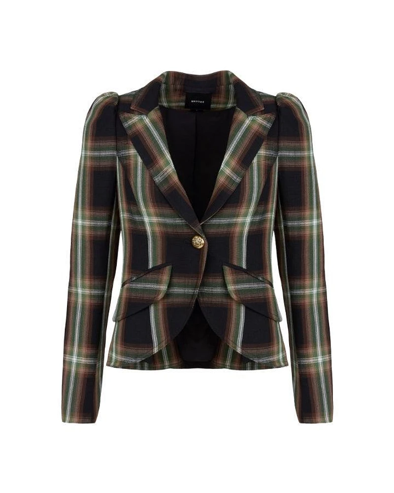Smythe Pouf Sleeve Evergreen Plaid Blazer