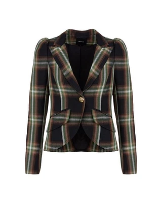 Smythe Pouf Sleeve Evergreen Plaid Blazer