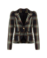 Smythe Pouf Sleeve Evergreen Plaid Blazer