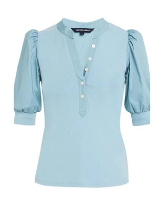 Veronica Beard Coralee Puff Sleeve Top Sea Glass