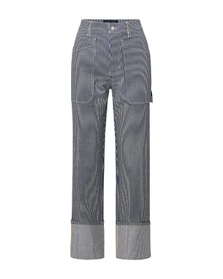 Veronica Beard Dylan Stripe Wide Cuffed Jeans
