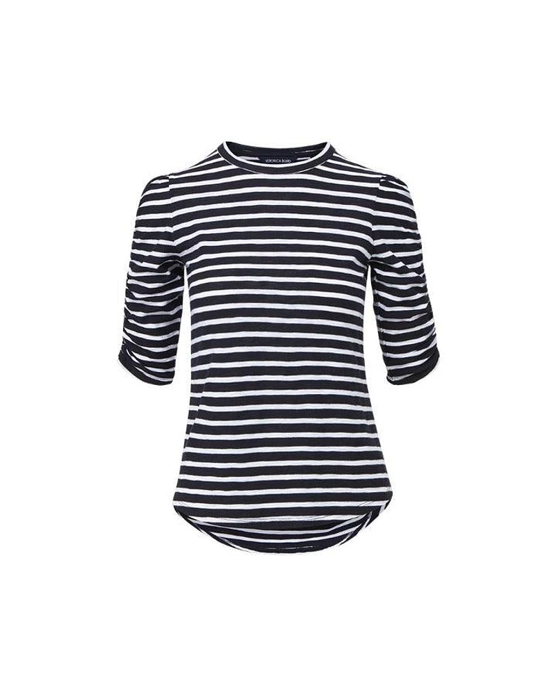 Waldorf Striped Ruched Sleeve Tee