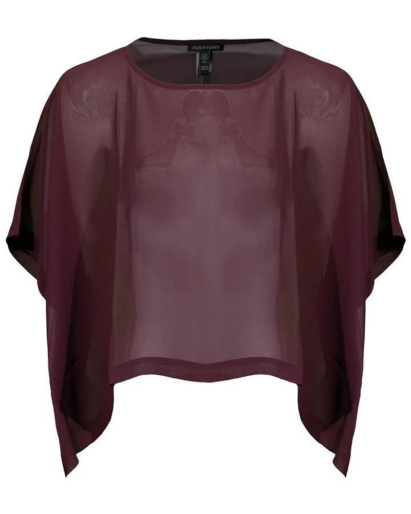 Eileen Fisher Sheer Silk Georgette Bateau Neck Cropped Top