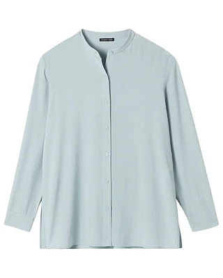 Eileen Fisher Silk Georgette Crepe Band Collar Shirt