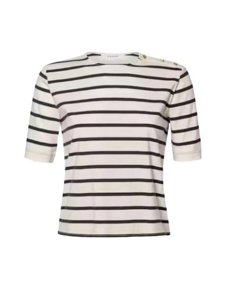 Frame Button Detail Stripe Tee
