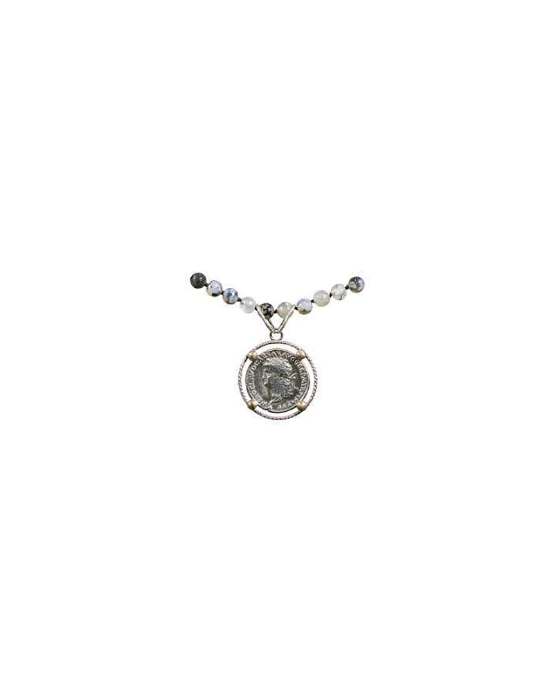 Karyn Chopik Agate Bead Roman Coin Necklace