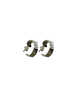 Karyn Chopik Silver Textured Grecian Hoop Earrings