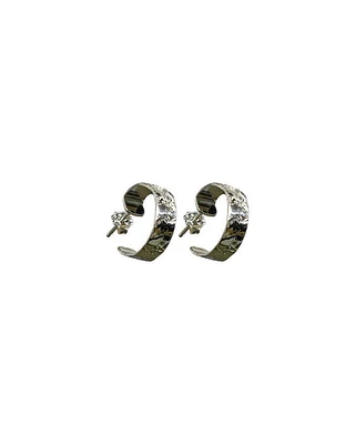 Karyn Chopik Silver Textured Grecian Hoop Earrings